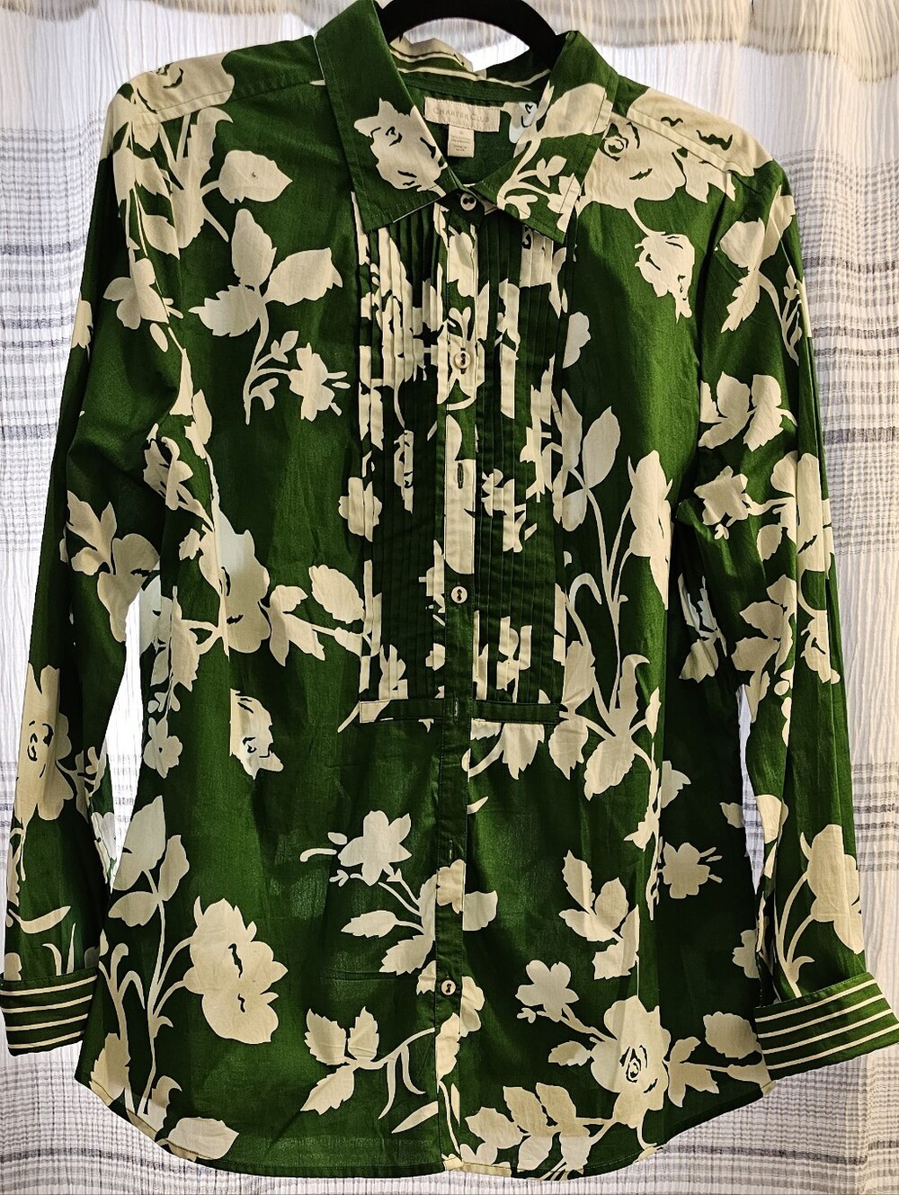 Charter Club Green and White Floral Button-Down Shirt